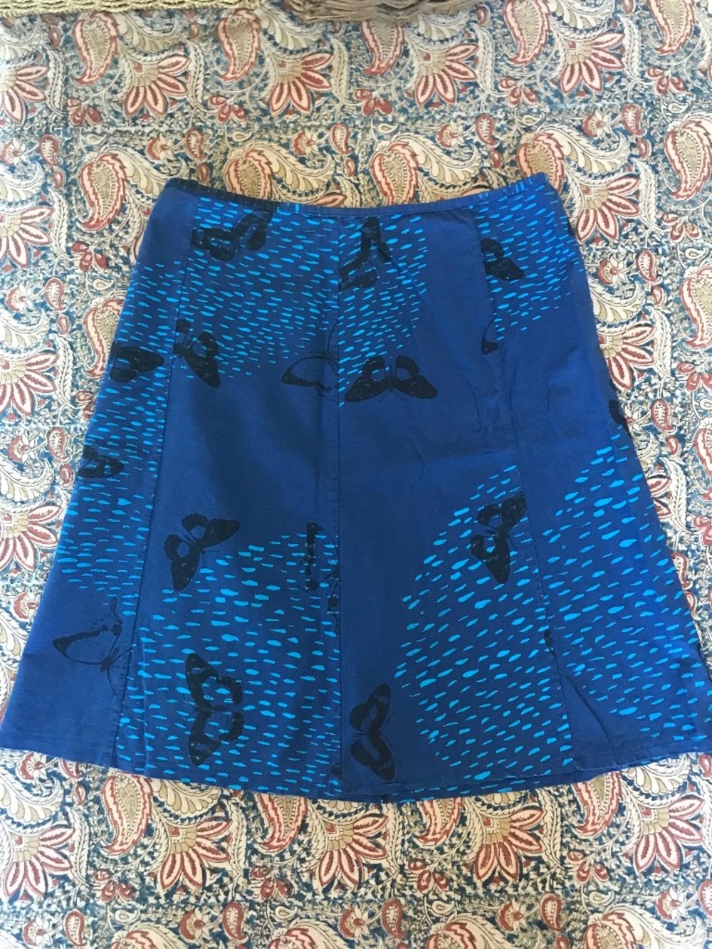 Smoking Lily A-line Cotton Printed Skirt, Medium, Pretty Blue Butterfly Print